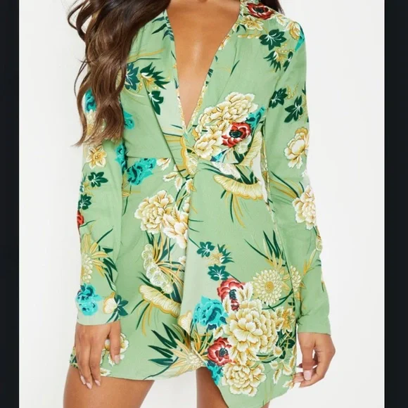 sage green printed long sleeve wrap dress Yolanda Long Sleeve Maxi Dress - Sage Green Floral main image 0